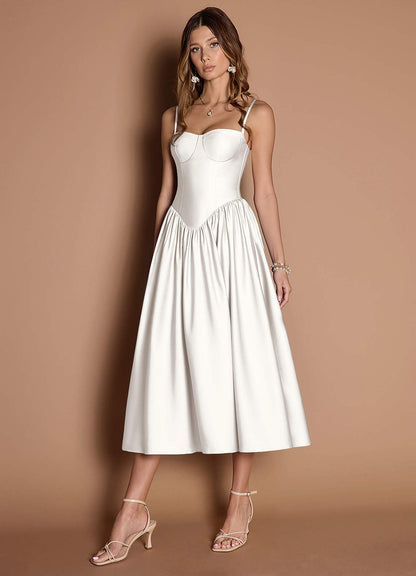 Ottilie White Pleated Midi Dress  Dress