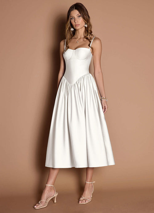Ottilie White Pleated Midi Dress  Dress