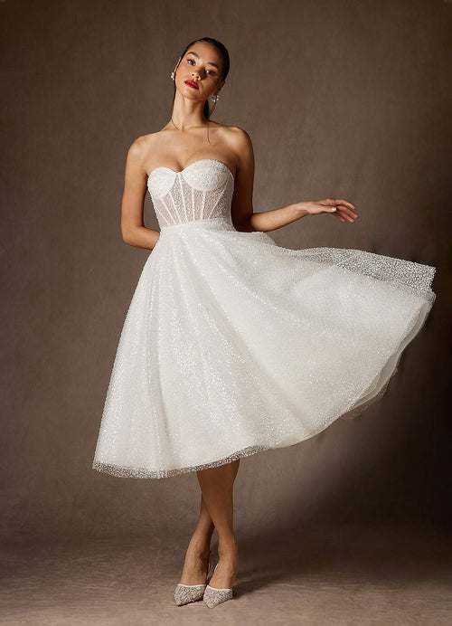 Diamond White A-Line Strapless Beading Dress