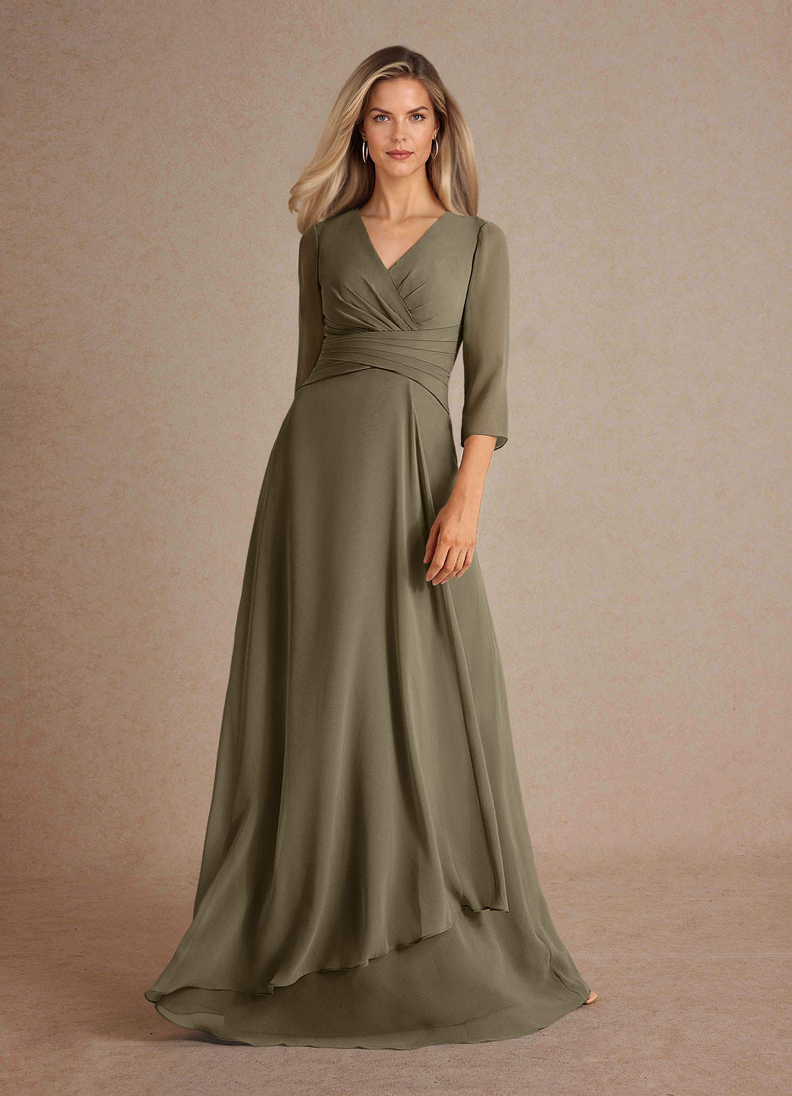 Willow Green A-Line Pleated Chiffon Dress