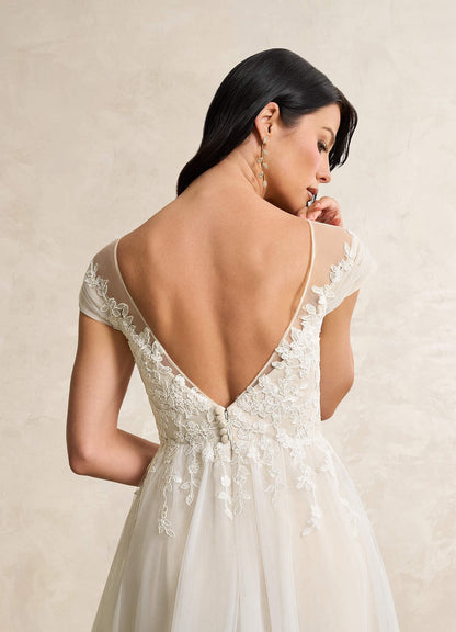 Diamond White Champagne A-Line V-Neck Tulle Dress