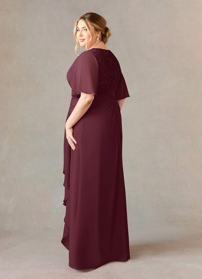 Cabernet A-Line V-Neck Lace Chiffon Dress