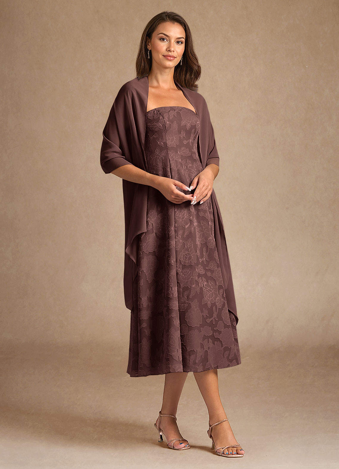Espresso A-Line Pleated Floral Burnout Dress