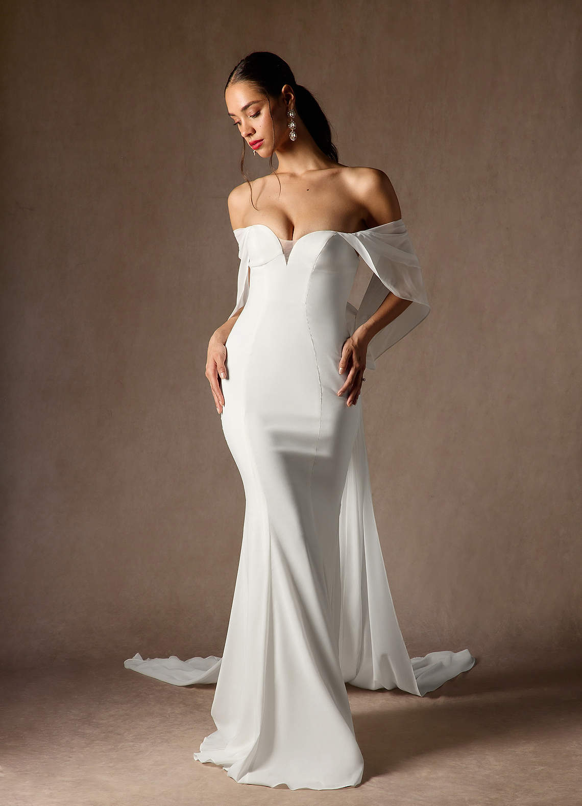 Diamond White Mermaid Off the Shoulder Chiffon Dress