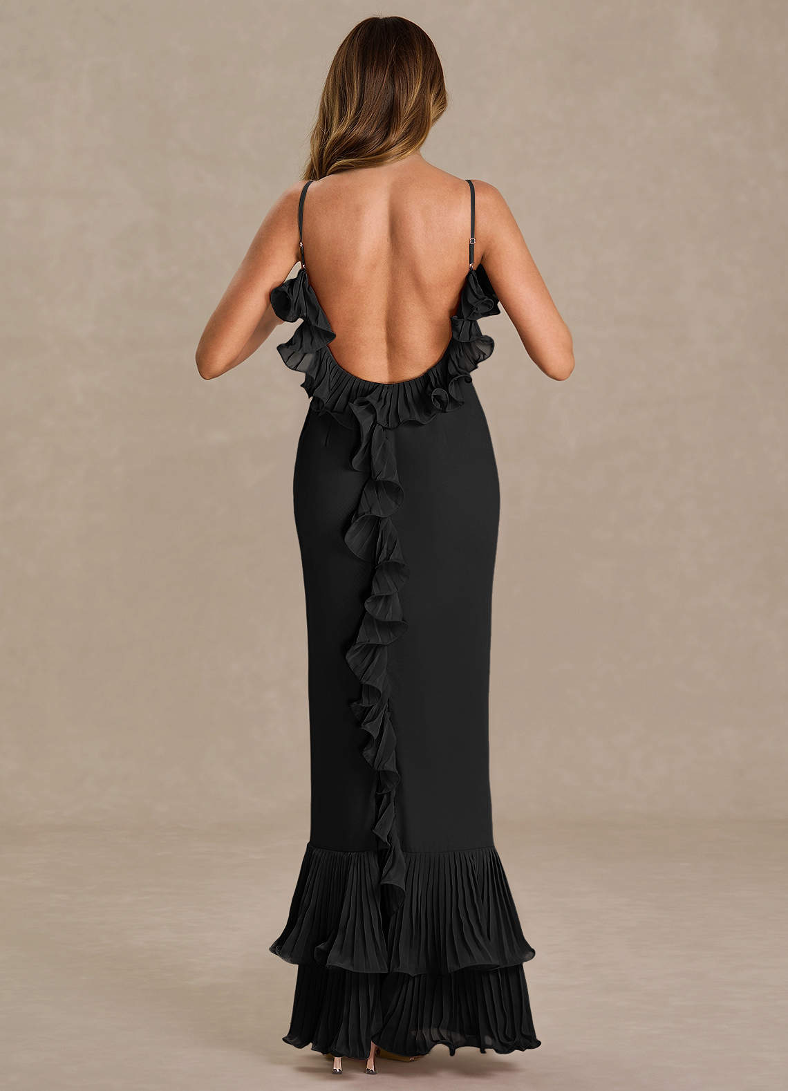 Vionette Black Ruffle Maxi Dress  Dress