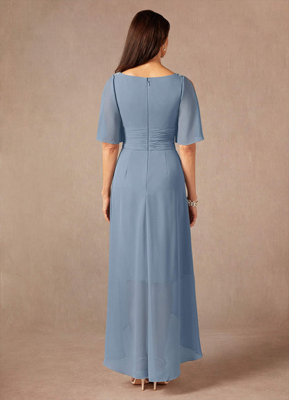 Dusty Blue A-Line Pleated Chiffon Dress