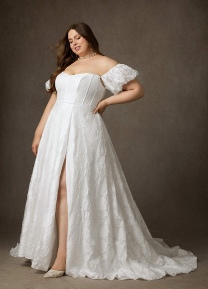 Diamond White Ball-Gown Sweetheart Neckline Floral Burnout Jacquard Dress