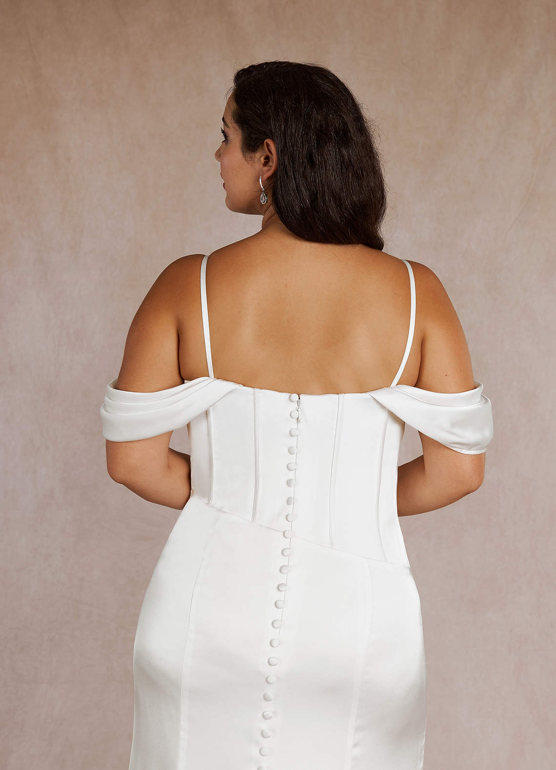 Diamond White Mermaid Off the Shoulder Stretch Satin Dress