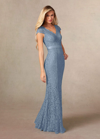 Dusty Blue Mermaid Lace Dress