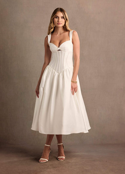 Arwen Cream Dropped Waist Midi Dress  Dress
