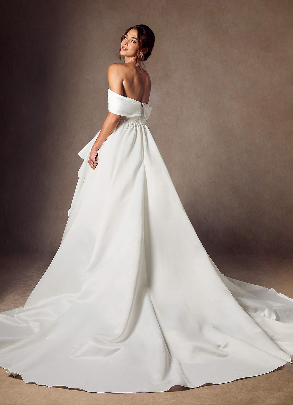 Diamond White A-Line Off the Shoulder Matte Satin Dress
