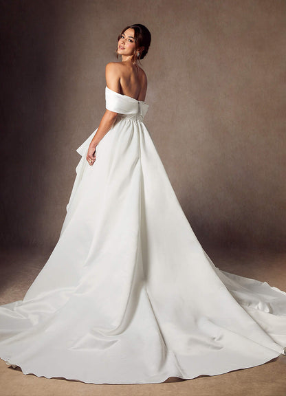 Diamond White A-Line Off the Shoulder Matte Satin Dress