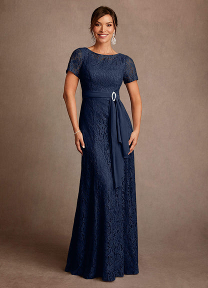 Dark Navy A-Line Lace Chiffon Dress