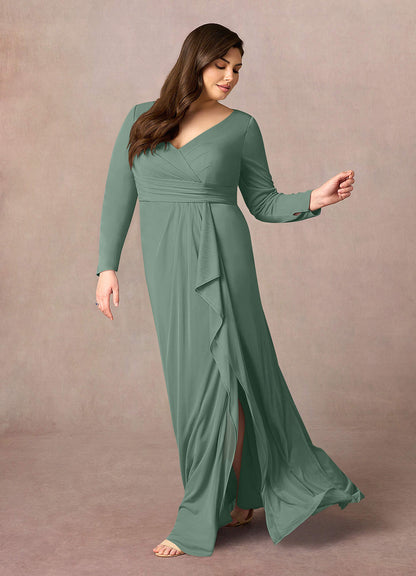 Eucalyptus Mermaid V-Neck Pleated Mesh Dress