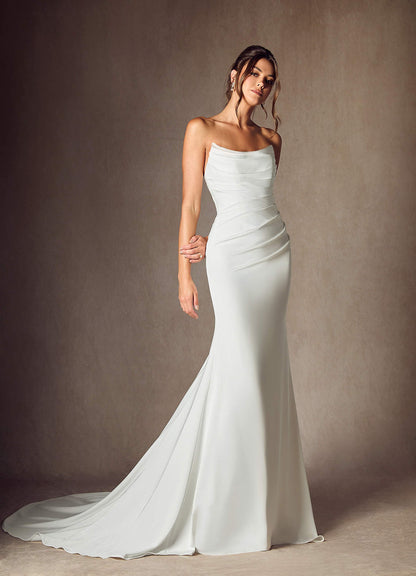 Diamond White Mermaid Strapless Crepe Back Satin Dress
