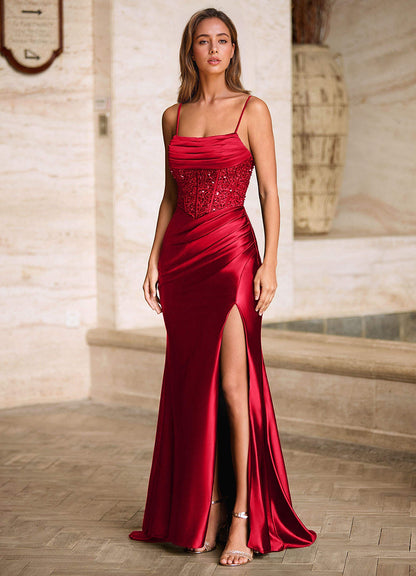 Starlit Red Cowl Neck Prom Dress
