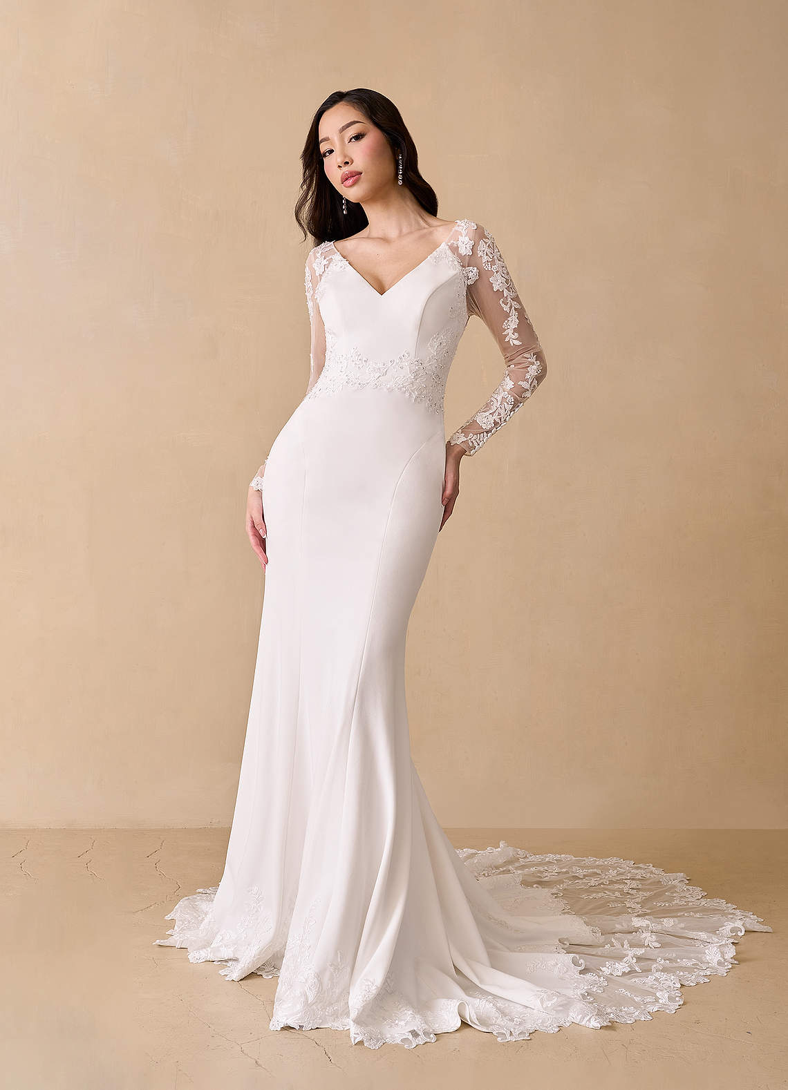 Diamond White Mermaid V-Neck Sequins Stretch Crepe Dress