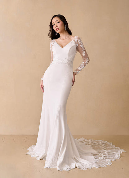 Diamond White Mermaid V-Neck Sequins Stretch Crepe Dress