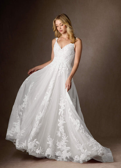 Diamond White A-Line V-Neck Sequins Tulle Dress
