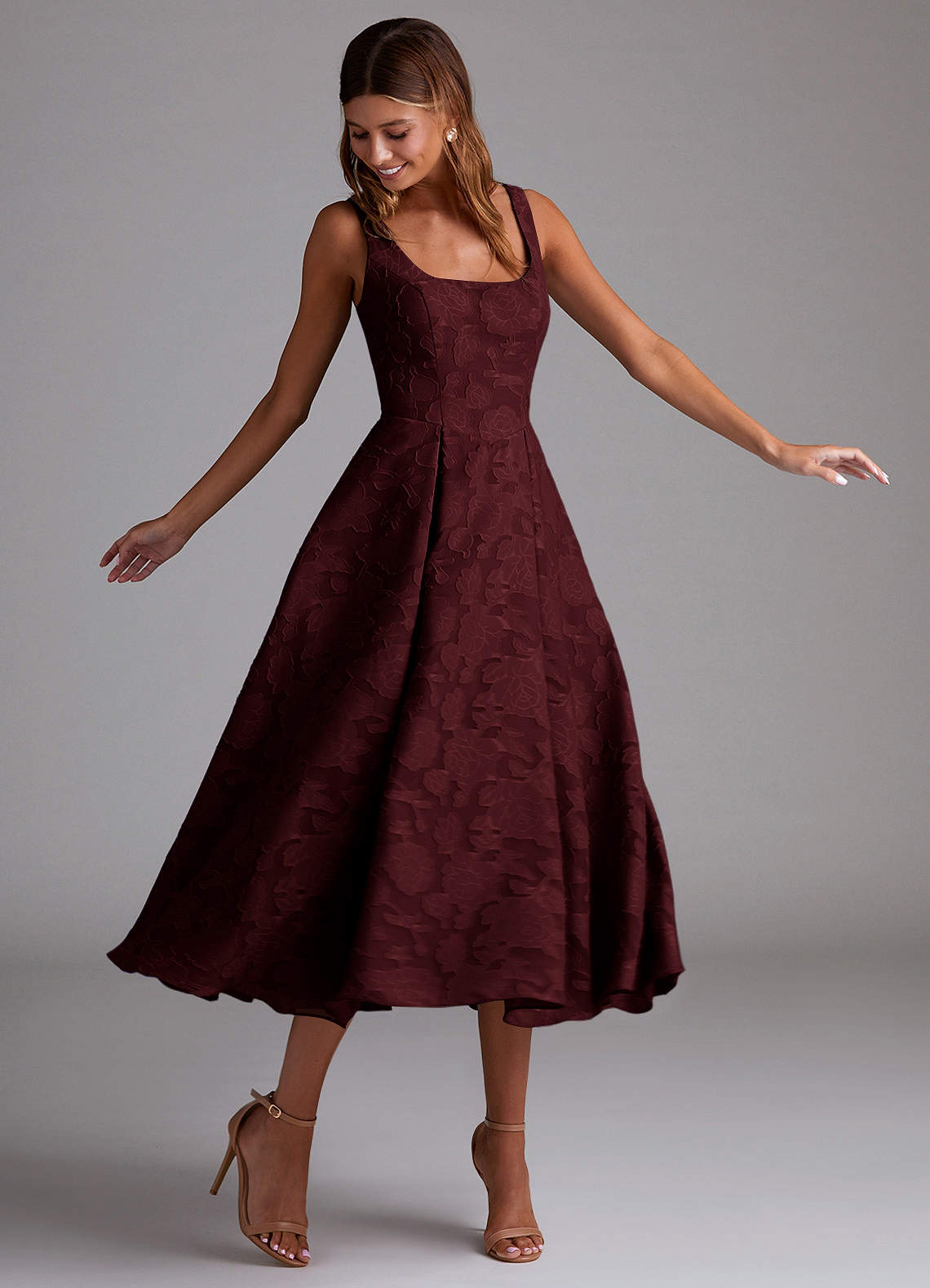 Amalie Wine A-Line Midi Dress