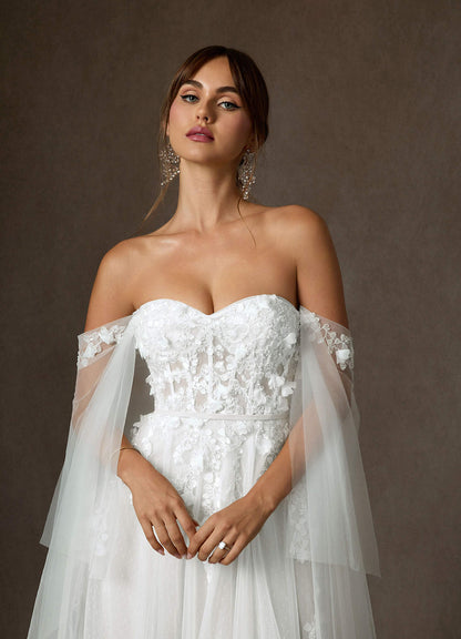 Diamond White Ball-Gown Off the Shoulder Lace Dress