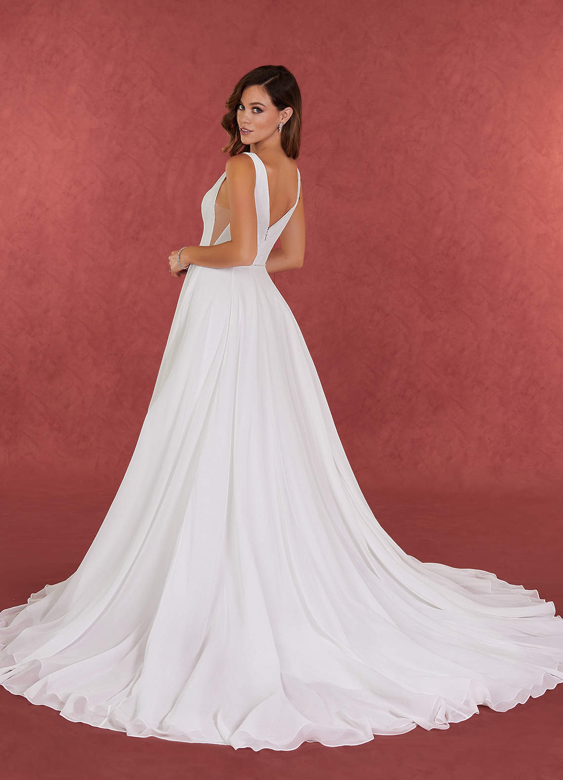 Diamond White A-Line Pleated Chiffon Dress