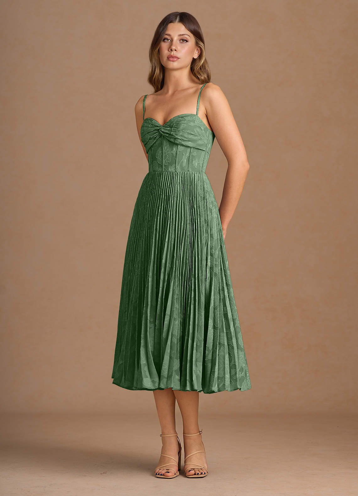 Annie Eucalyptus Pleated Midi Dress