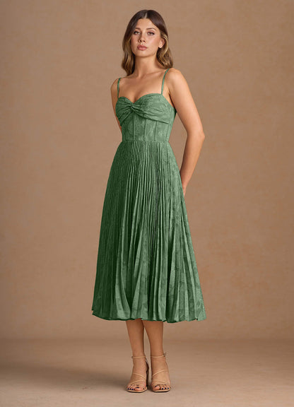 Annie Eucalyptus Pleated Midi Dress