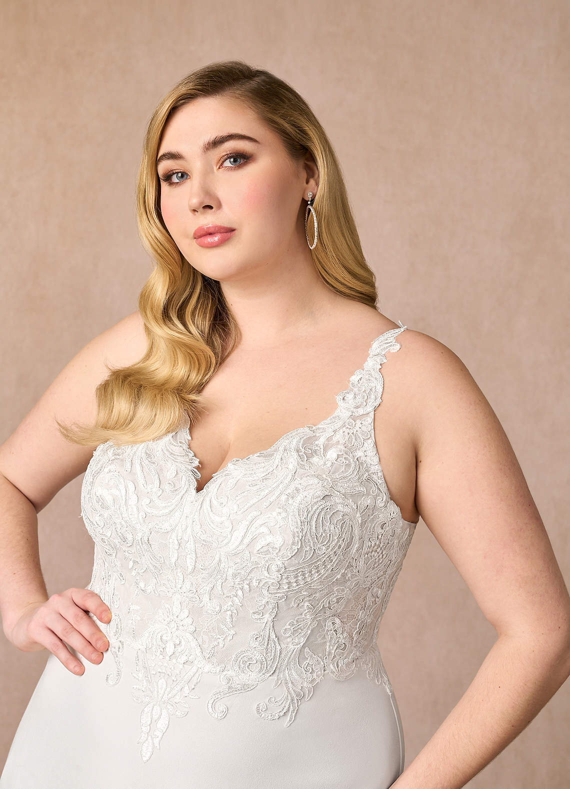 Diamond White A-Line V-Neck Sequins Stretch Crepe Dress