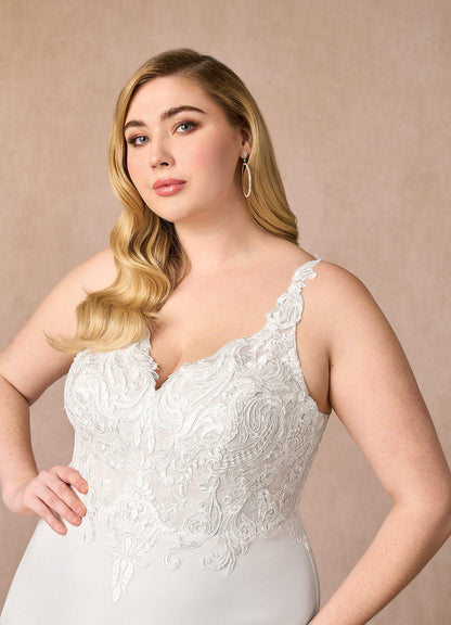 Diamond White A-Line V-Neck Sequins Stretch Crepe Dress