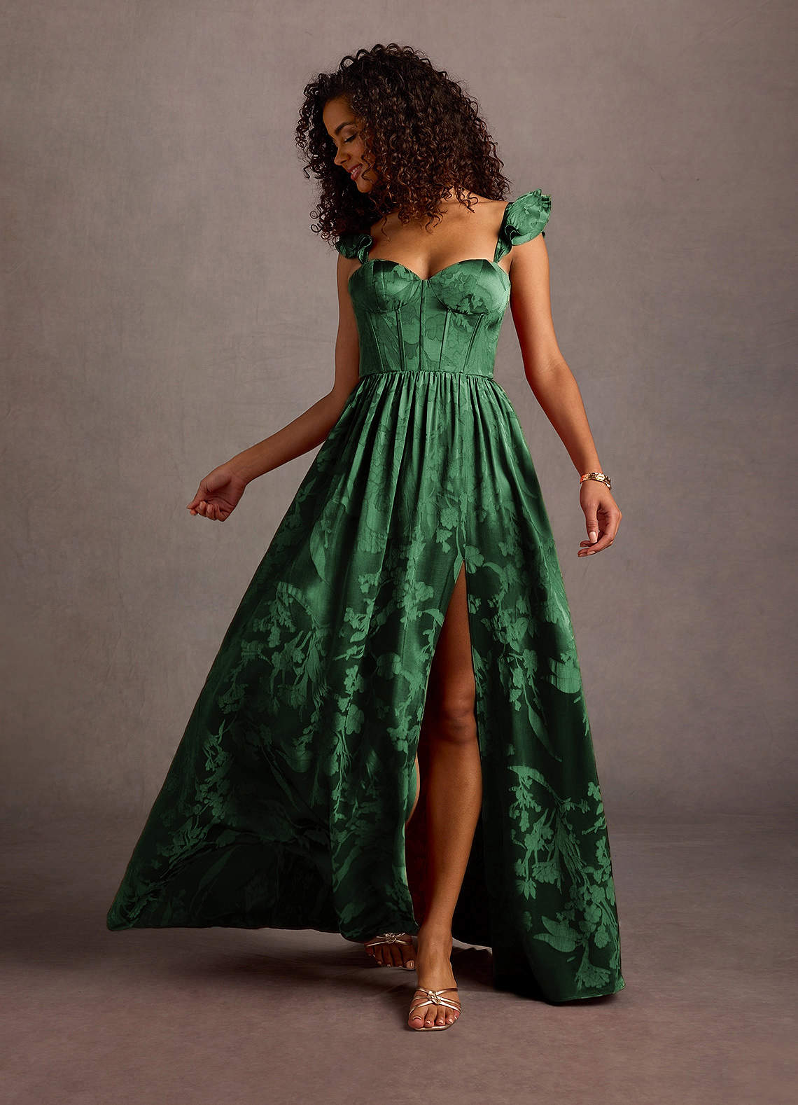 Jianna Hunter Green Flutter Sleeves Maxi Dress