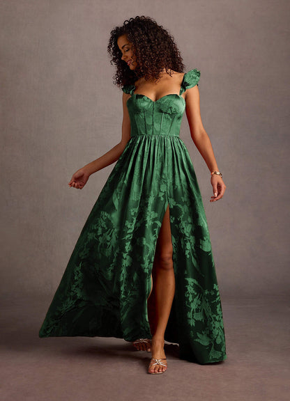 Jianna Hunter Green Flutter Sleeves Maxi Dress