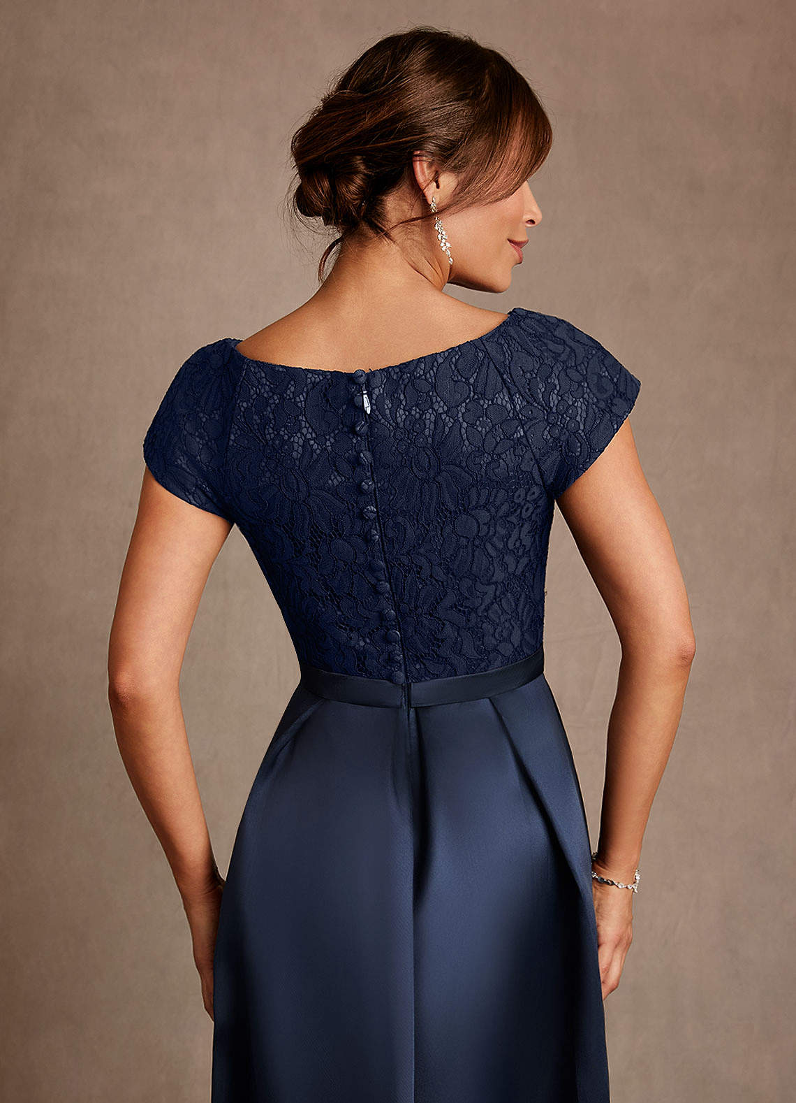 Dark Navy A-Line Pleated Lace Dress