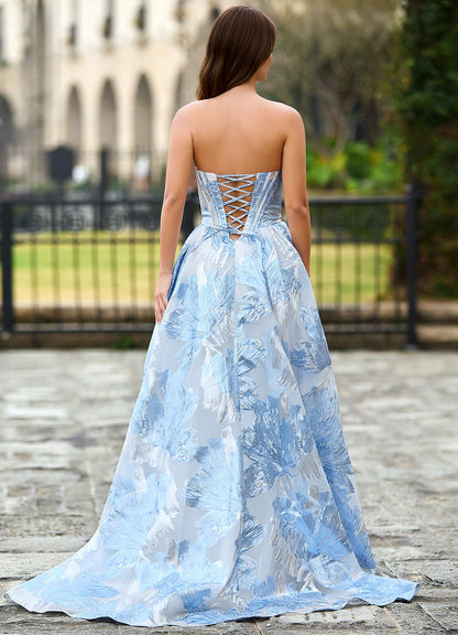 Thalia Sky Blue Enchanted Garden Lace-Up A-Line Prom Dress