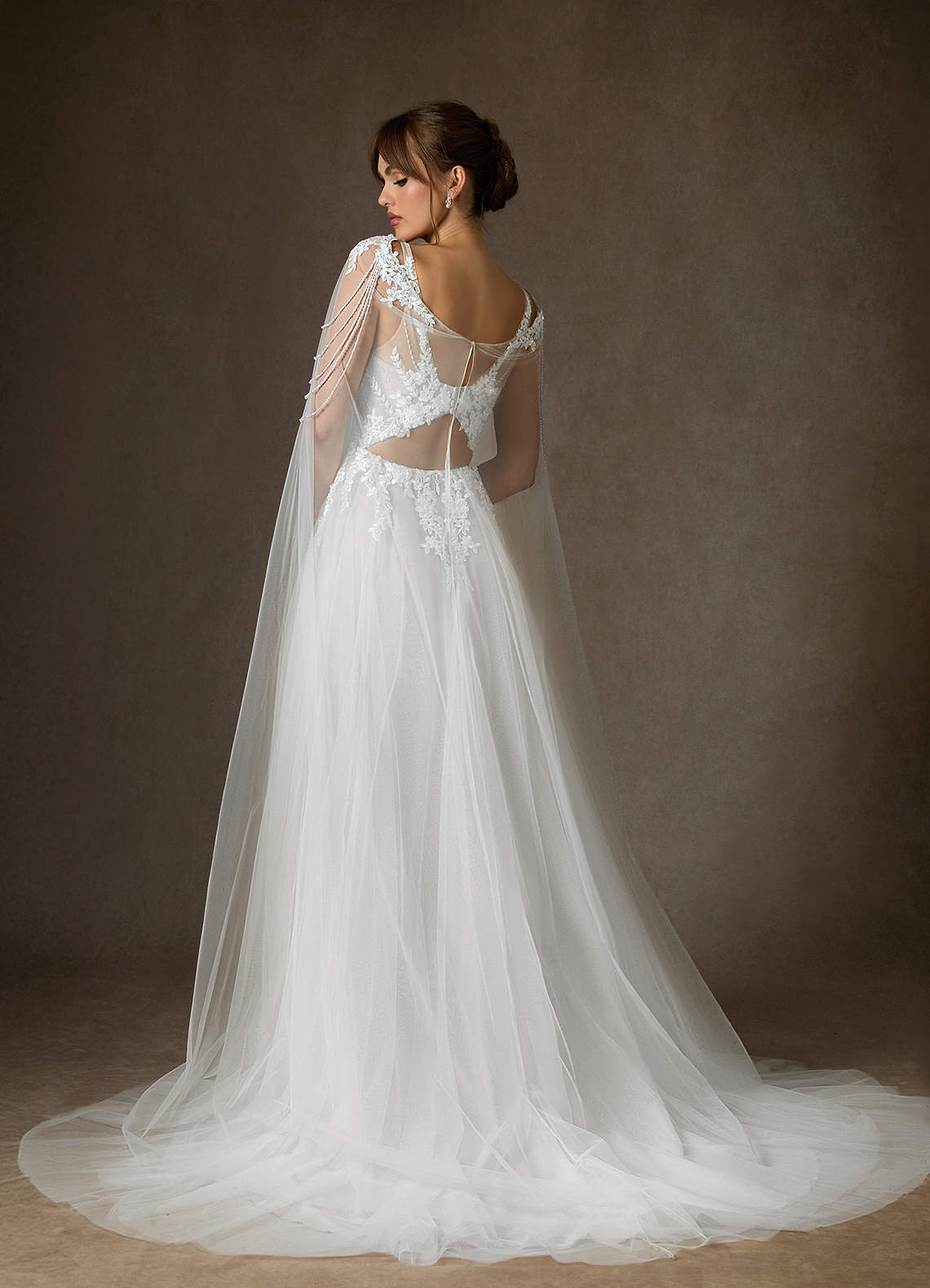 Diamond White A-Line V-Neck Sequins Tulle Dress