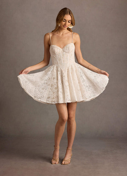 Anyssa White Pleated Mini Dress  Dress