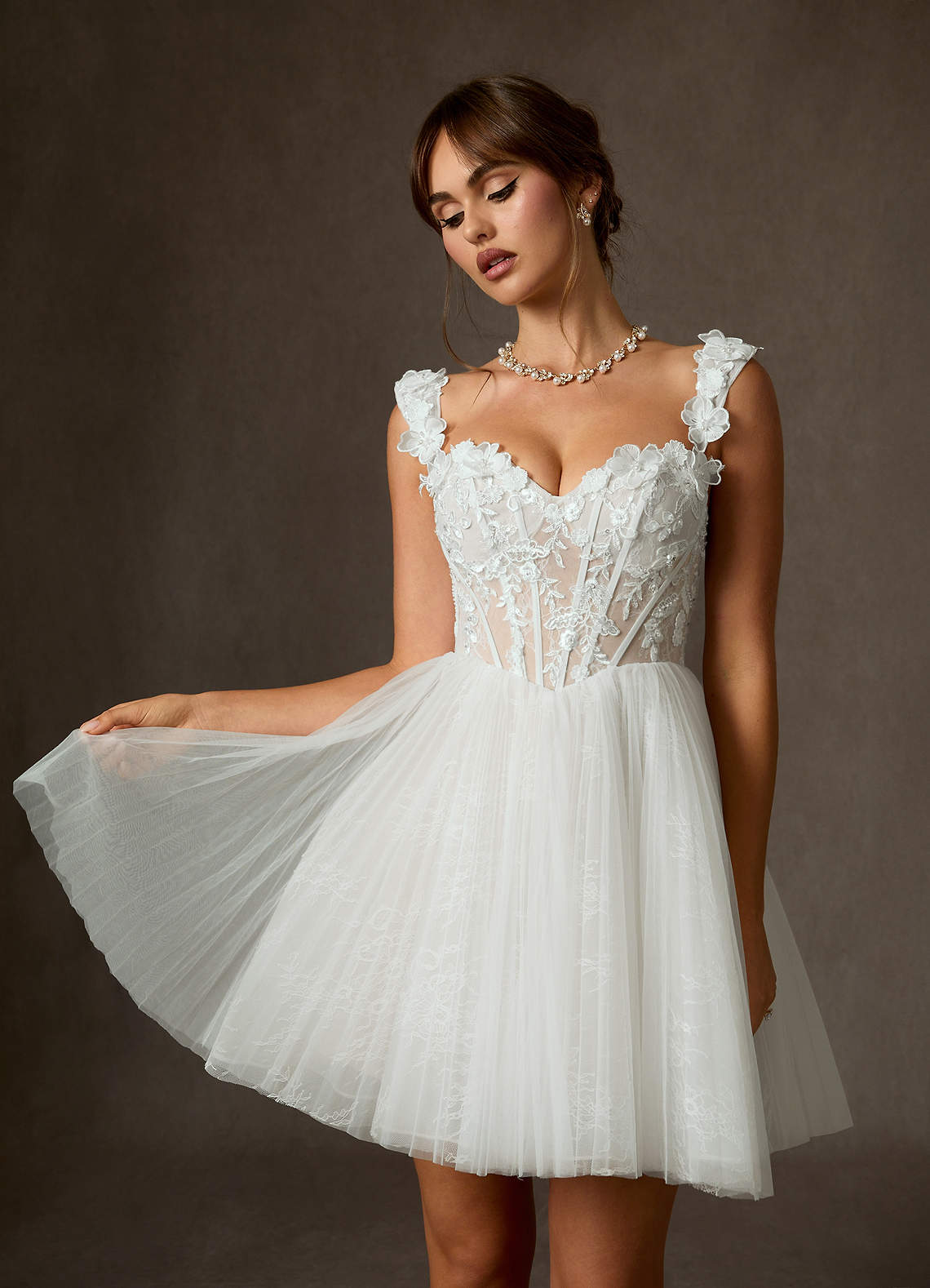 Diamond White Ball-Gown Off the Shoulder Lace Dress