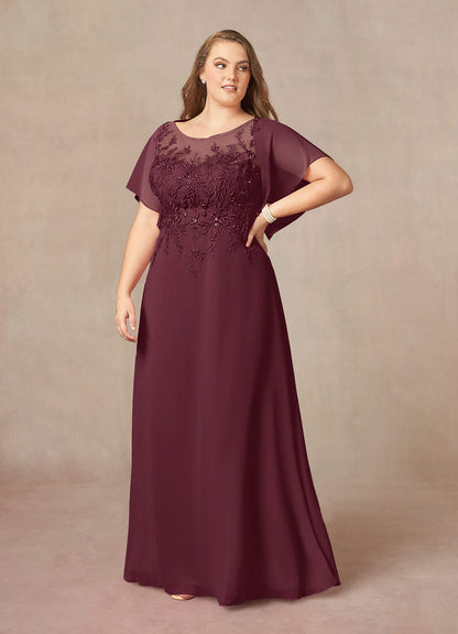 Cabernet A-Line Boatneck sequins Chiffon Dress