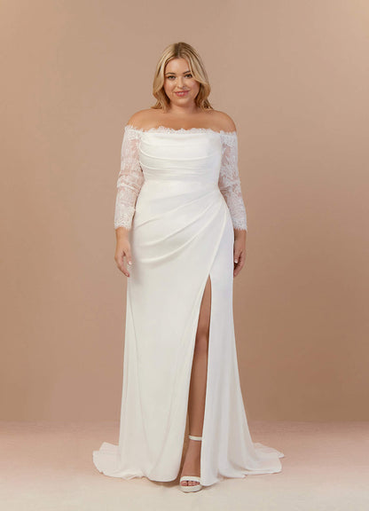 Diamond White Mermaid Sequins Crepe Back Satin Dress