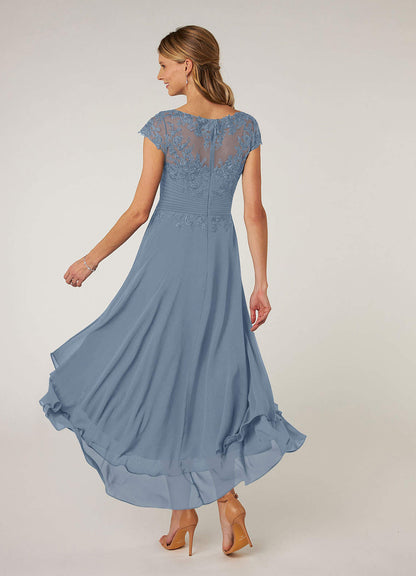 Dusty Blue Lace Chiffon Dress