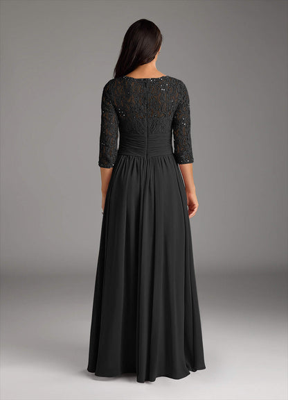 Black A-Line Lace Chiffon Dress