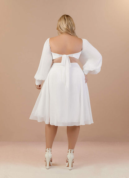 Diamond White A-Line V-Neck Pleated Chiffon Dress