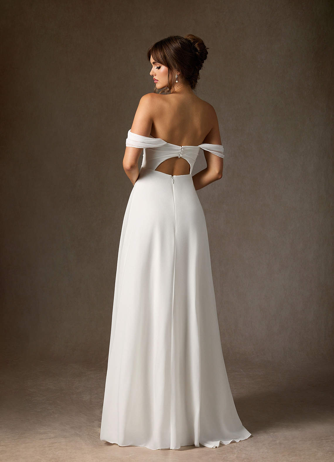 Diamond White A-Line Off the Shoulder Stretch Chiffon Dress