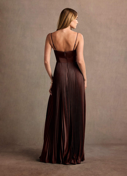 Styla Mocha Coco Pleated Maxi Dress