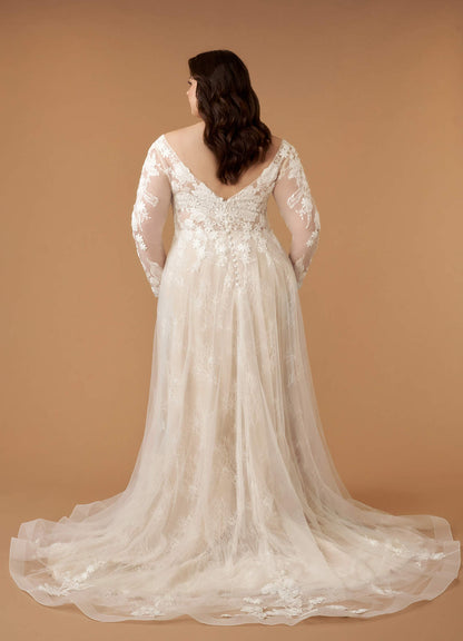 Diamond White Champagne A-Line V-Neck Sequins Tulle Dress