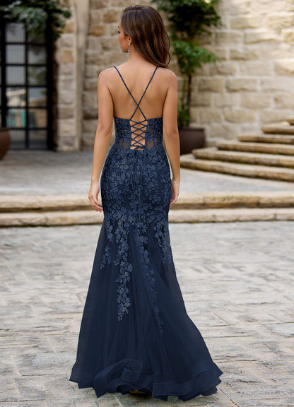 Dentelle Navy Mermaid Prom Dress  Dress
