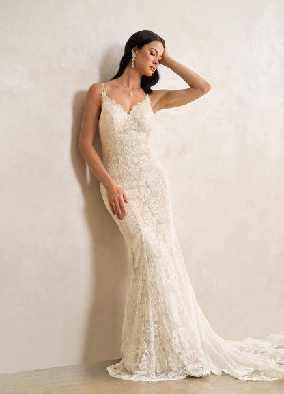 Diamond White Champagne Mermaid Sequins Tulle Dress