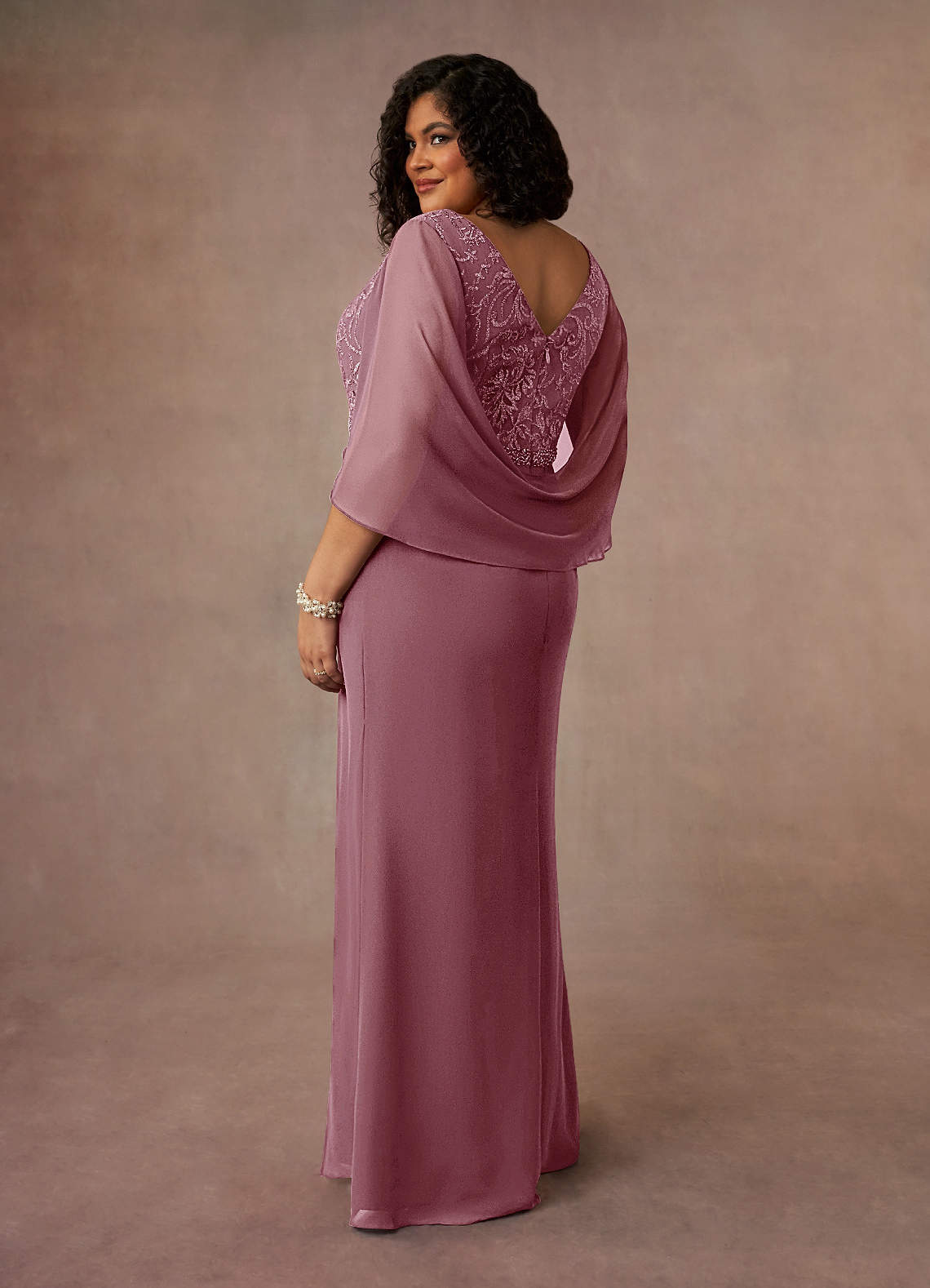 Vintage Mauve Mermaid Lace Chiffon Dress