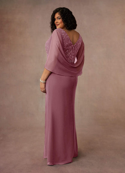 Vintage Mauve Mermaid Lace Chiffon Dress