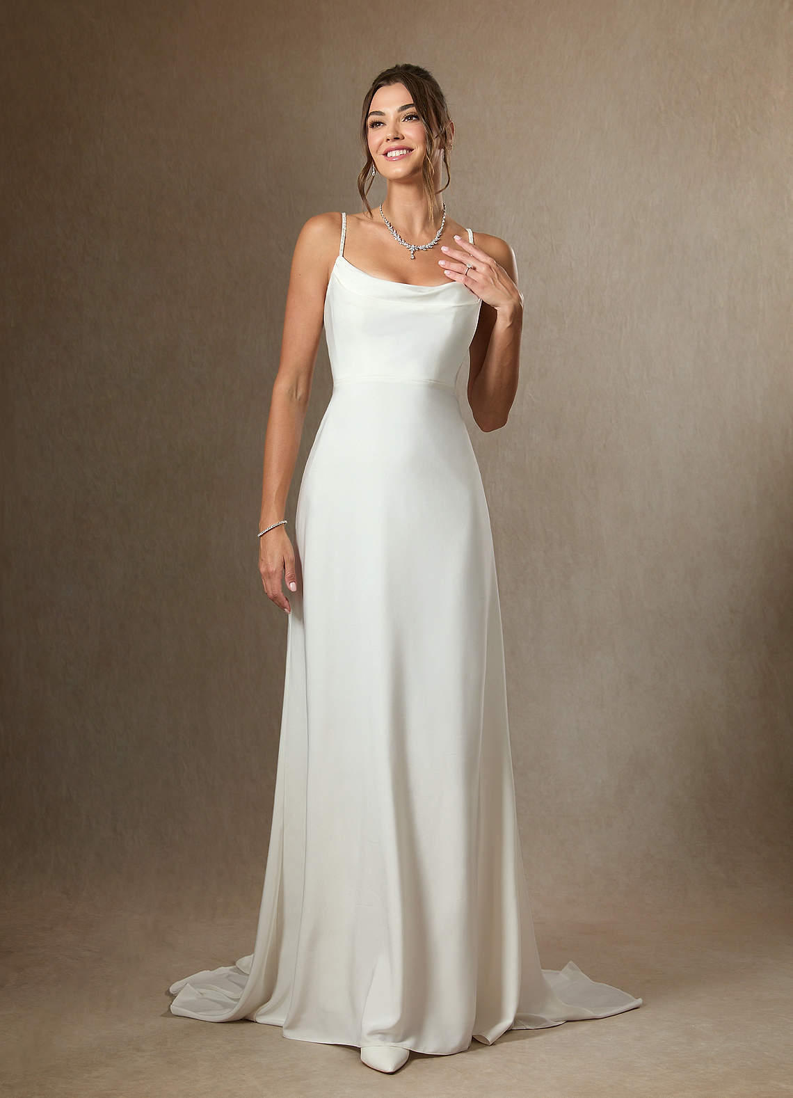 Diamond White A-Line Beaded Crepe Back Satin Dress